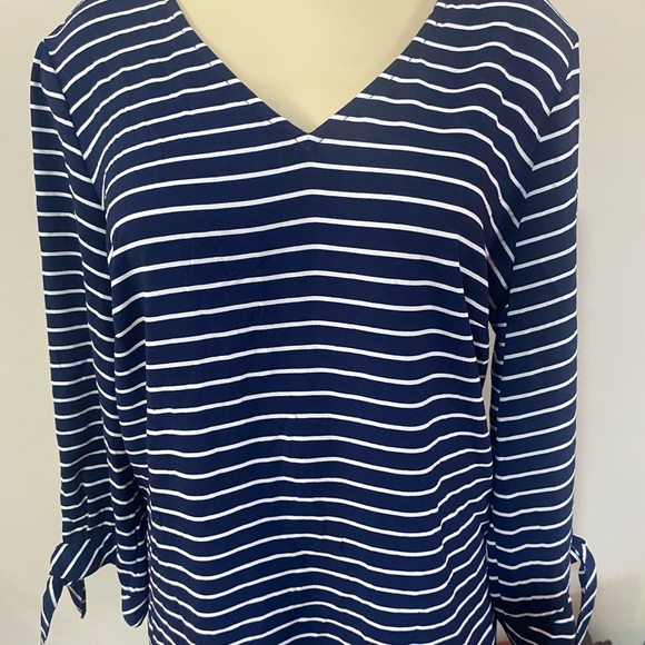 Talbots Blue and White Tie Front 3/4 Sleeve Blouse - Picture 9 of 14